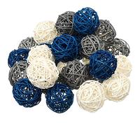 Lot de 30 boules décoratives pour bol, centre de table, boules en rotin en osier, blanc, gris, bleu, boules décoratives pour vase, boules de remplissage, boules de remplissage, décoration