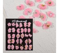 Lot de 30 breloques 3D faites à la main pour nail art - Fleurs de cerisier colorées sculptées - Avec perles de caviar en strass - Pour femme - Pour profession et loisirs créatifs