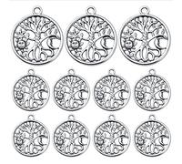 Lot de 30 breloques arbre de vie en argent antique avec soleil et lune en alliage tibétain creux rond arbre vintage pour fabrication de bijoux pour colliers et bracelets