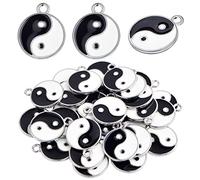 Lot de 30 breloques Yin Yang noires et blanches en alliage émaillé Tai Chi Yin Yang Ba Gua - Accessoires d'artisanat pour fabrication de bijoux, Alliage, émail, Alliage.