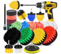 Lot de 30 brosses à récurer pour perceuse Comprenant des tampons à récurer, Une éponge, Une Extension de Fixation, Une Brosse de Nettoyage pour perceuse pour Salle de Bain, Baignoire, carrelage, Coin