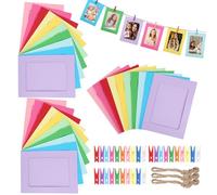 Lot de 30 cadres photo en papier multicolores - 11,5 x 15,5 cm - En 10 couleurs - Avec pinces en bois - Petit et corde de chanvre - Cadre photo créatif en papier - Pour la maison, l'école, le bureau