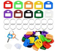 Lot de 30 capuchons de clés avec étiquettes, capuchons carrés en plastique pour une identification facile des clés de maison plate en 10 couleurs, mélange de couleurs (avec porte-clés)