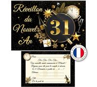 Lot de 30 Cartes d’Invitation Réveillon du Nouvel An 31 Décembre - Design Noir et Or - Format 10x15 cm - Marque Française - Invitation Soirée, Fête ou Dîner du Nouvel An