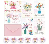 Lot de 30 cartes de fête des mères 10,2 x 15,2 cm Fleurs et plantes avec autocollants colorés, enveloppes pour la fête des mères, cadeaux de fête des mères pour maman, épouse ou deuil, salutation