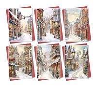 Lot de 30 cartes de Noël - Pour la famille, les amis, les enfants - 6 motifs de rues d'hiver différents avec enveloppes rouges