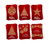Lot de 30 cartes de Noël rouges dans une boîte | Lot de 30 cartes de Noël | 6 motifs uniques de sapin de Noël, étoiles, boules de Noël, vœux festifs pour les amis et la famille