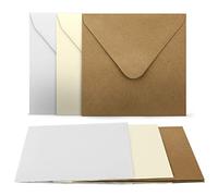 Lot de 30 cartes pliantes avec enveloppes - Carré - 240 g/m² - 220 g/m² - Blanc - Crème - Kraft - Enveloppes assorties avec cartes vierges - 120 g/m² - 90 g/m² - Fermeture humide - Carte d'enveloppe.