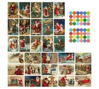 Lot de 30 cartes postales de Noël vintage avec 48 autocollants à pois colorés, lot de cartes postales anciennes de Noël pour toutes les occasions