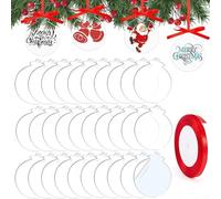 Lot de 30 cercles en acrylique avec ruban rouge 7,5 cm | Idéal pour les arbres de Noël, les couronnes, les porte-clés, les étiquettes, les cadeaux de mariage et les activités en