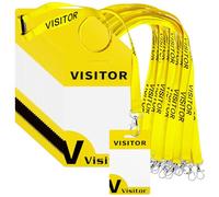 Lot de 30 cordons jaunes avec 30 cartes de passe visiteur en PVC réutilisables, sangles tour de cou à dégagement rapide pour événements, lieux de travail, bénévoles ou visiteurs