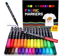 Lot de 30 crayons de peinture textile lavables - 30 couleurs Marque pour t-shirts, sacs en tissu, chapeaux, sacs à provisions, chaussures en toile