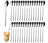 Lot de 30 Cuillères à Latte Macchiato, 19 cm Cuillères à Café en Acier Inoxydable à Long Manche, Petites Cuilleres a Dessert,Inoxydable Argenté Longue Cuillère à Sundaes pour Latte Café,Chocolat Chaud