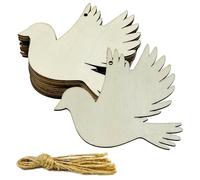 Lot de 30 décorations à suspendre en bois brut en forme de colombe avec trou et cordes de chanvre pour décoration de mariage, d'anniversaire, de Noël