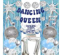 Lot de 30 décorations d'anniversaire pour fille - Motif Reine dansante - Bannière - Ballons disco - Rideau de pluie - Décoration de gâteau pour votre maman Mia - Enterrement de vie de jeune fille et
