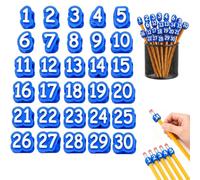 Lot de 30 décorations de crayon numérotées, étiquettes de crayon bleues réutilisables imprimées en 3D pour l'organisation du bureau de ournitures pour enseignants, bleu (populaire).