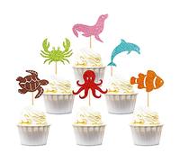 Lot de 30 décorations de cupcake d'animaux marins sur le thème de l'océan - Dolphin - Pieuvre - Crabe - Poisson tortue de mer - Décoration de fête prénatale