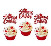 Lot de 30 décorations de cupcake Love Heart Happy Birthday à paillettes - Sweet Love - Pour la Saint-Valentin - Amour thème bébé douche enfants anniversaire fête gâteau accessoires rouges