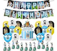 Lot de 30 décorations de fête d'anniversaire Messi avec ballon étoile de football, bannière « Happy Birthday », décoration de gâteau d'anniversaire sur le thème de l'étoile de football pour enfants