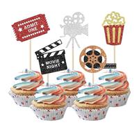 Lot de 30 décorations de gâteau au thème du cinéma - Paillettes - Pour la nuit - Popcorn - Thème Hollywood - Pour fête prénatale - Pour enfants - Décoration de gâteau d'anniversaire