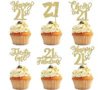 Lot de 30 décorations de gâteau d'anniversaire à paillettes Cheers to 21 décorations de gâteau 21 superbes décorations de cupcakes pour Twenty-one Anniversaire Fête Décoration de gâteau Doré