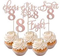 Lot de 30 décorations de gâteau d'anniversaire à paillettes pour 8e anniversaire - Décoration de gâteau pour Happy 8th Birthday 8e anniversaire 8e anniversaire - Accessoire de fête - Or rose