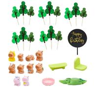 Lot de 30 décorations de gâteau d'anniversaire sur le thème des animaux, 14 mini figurines d'animaux avec 15 arbres et 1 panneau d'anniversaire, parfait pour les fêtes et la décoration de gâteaux