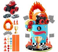 Lot de 30 décorations de gâteau en forme de camion - Rouge, bleu, jaune, vert - Pour gâteau de voiture de course sur le thème du camion