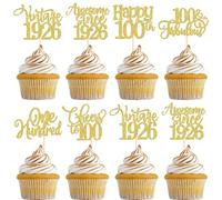Lot de 30 décorations de gâteau vintage 1926 à paillettes « Happy 100th One Hundred Awesome Since 1926 » - 100 décorations de gâteau fabuleuses pour 100e anniversaire, mariage, fête - Doré
