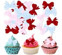 Lot de 30 décorations de gâteaux papillons en résine rose, rouge et bleu avec points de colle, nœuds bleus, idéales pour décorer les anniversaires, les fiançailles, les remises de diplômes et les