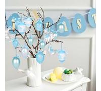 Lot de 30 décorations d'œufs de Pâques, lapins peints en forme d'œufs de poule, pendentifs à suspendre pour le printemps, l'été, la maison, les vacances, les fêtes, les paniers (bleu)