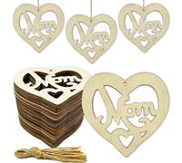 Lot de 30 décorations en bois à suspendre en forme de cœur avec trou et cordes de chanvre pour cadeaux pour la fête d'anniversaire des mamans
