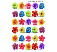 Lot de 30 décorations hawaïennes en papier comestible pour cupcakes et gâteaux Motif fleurs d'hibiscus
