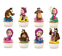 Lot de 30 décorations Macha et l'ours en papier comestible à poser à la verticale sur des cupcakes/gâteaux