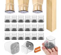 Lot de 30 embouts de protection carrés en silicone avec feutre pour pieds de chaise - Protection de sol transparente pour sols en bois, protection contre les rayures et isolation phonique