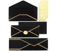 Lot de 30 enveloppes professionnelles noires avec bordure dorée, papier épais 150 g/m², avec autocollants dorés, utilisation professionnelle au bureau, 24 x 10 cm