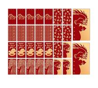 Lot de 30 enveloppes rouges chinoises avec motif cheval - Avec feuille d'or - Accessoire de célébration - Cadeau d'anniversaire, de mariage, de vacances, de bureau, pour adultes et enfants