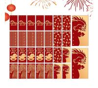 Lot de 30 enveloppes rouges chinoises - Lot de 30 enveloppes rouges avec motif cheval et feuille d'or - Idéales pour le Nouvel An chinois, les vacances, les anniversaires, les mariages, les fêtes, les