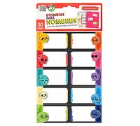 Lot de 30 ETIQUETTES Scolaires STARPLAST - Étiquettes adhésives 75 x 45 mm avec motifs, couleurs de base, pour les matières, l'école ou vos notes - Design 4
