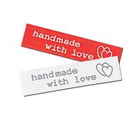 Lot de 30 étiquettes thermocollantes « Handmade with Love » - Combinaisons de couleurs : blanc/gris