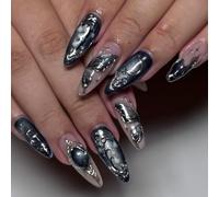 Lot de 30 faux ongles 3D avec motifs papillons lunes et étoiles Effet œil de chat pour une apparence élégante