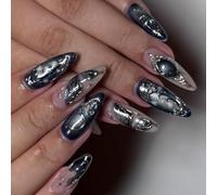 Lot de 30 faux ongles à presser pour fêtes et usage quotidien Motif papillon lunes et œil de chat 3D Aspect cool Plusieurs tailles