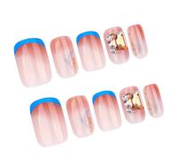 Lot de 30 faux ongles courts à coller avec strass bleus