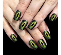 Lot de 30 faux ongles courts à presser avec œil de diable et motifs scintillants de forme carrée brillante pour femme