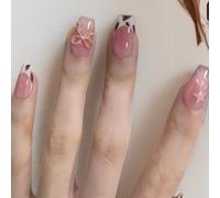 Lot de 30 faux ongles courts en forme de cercueil à presser - Motif léopard - Rose ombré - Étoile 3D - À coller sur les ongles - Accessoires de nail art pour femme