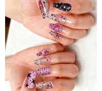 Lot de 30 faux ongles en ABS avec motif vagues texturées et perles pour des styles personnalisables faciles à appliquer