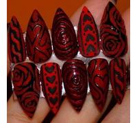Lot de 30 faux ongles en ABS œil de chat rouge, cœur noir, rose, romantique, thème Saint-Valentin, faciles à porter pour femme, ongles noirs en forme de cœur et rose