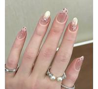 Lot de 30 faux ongles en amande moyenne avec pointe française - Bord rose ombré - Œil de chat - Imprimé léopard - Motif étoile - Nœud - À coller - Amovibles - Accessoires de nail art pour femme