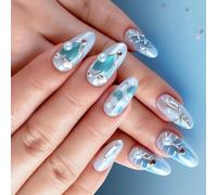 Lot de 30 faux ongles en forme d'amande avec perles décorées en ABS - Confortables pour toutes les occasions
