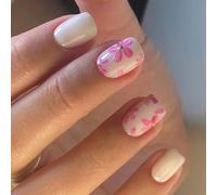Lot de 30 faux ongles en forme de fleurs - Couleur unie - Couverture complète - À coller - Carré court